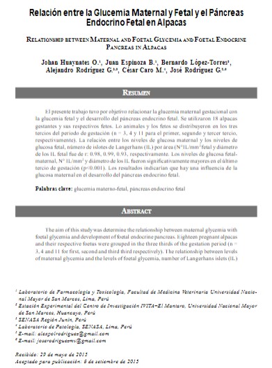 Relación entre la Glucemia Maternal y Fetal y el Páncreas Endocrino Fetal en Alpacas