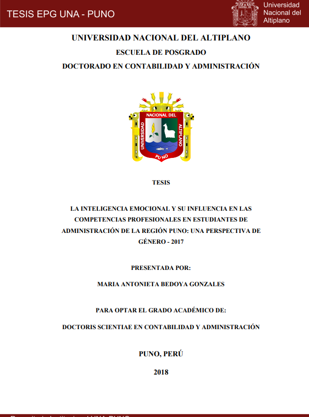 La inteligencia emocional y su influencia en las competencias profesionales en estudiantes de administración de la región Puno: una perspectiva de género - 2017