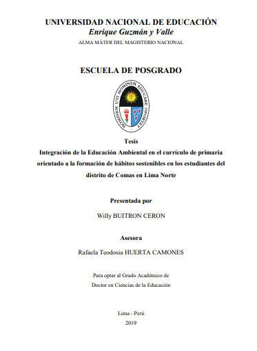 Integración de la Educación Ambiental en el currículo de primaria orientado a la formación de hábitos sostenibles en los estudiantes del distrito de Comas en Lima Norte