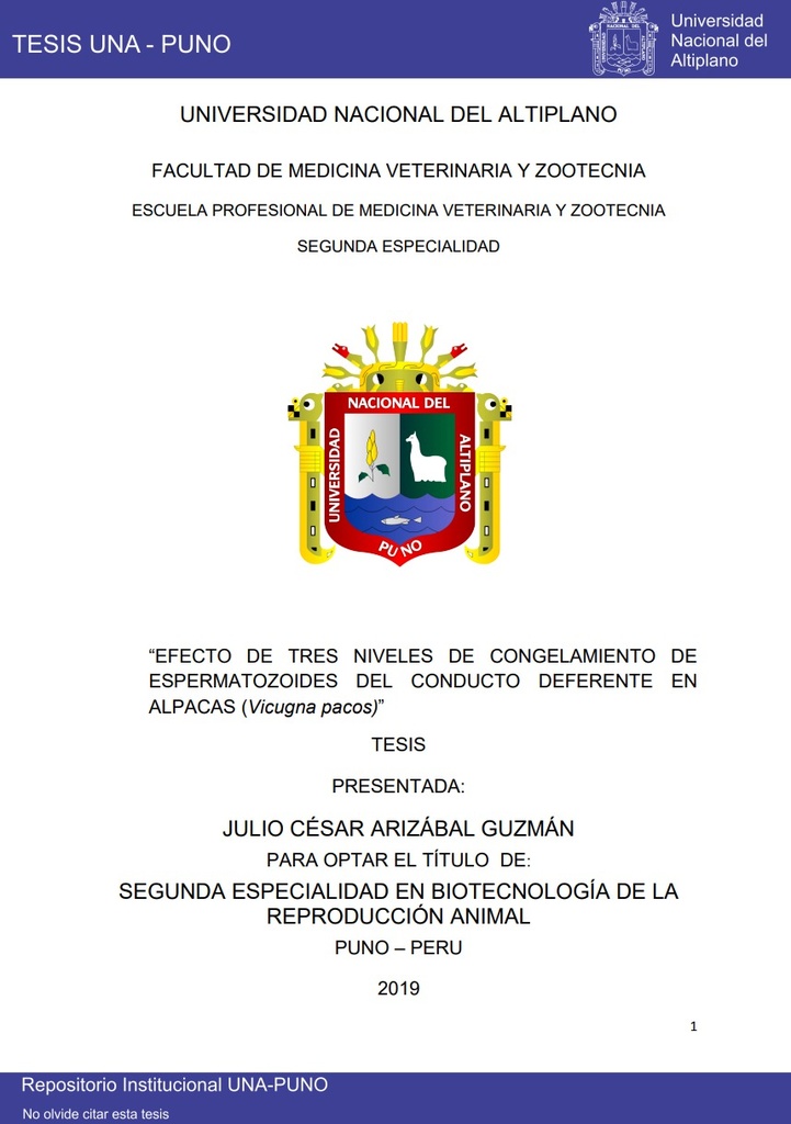 Efecto de tres niveles de congelamiento de espermatozoides del conducto deferente en alpacas (Vicugna pacos)