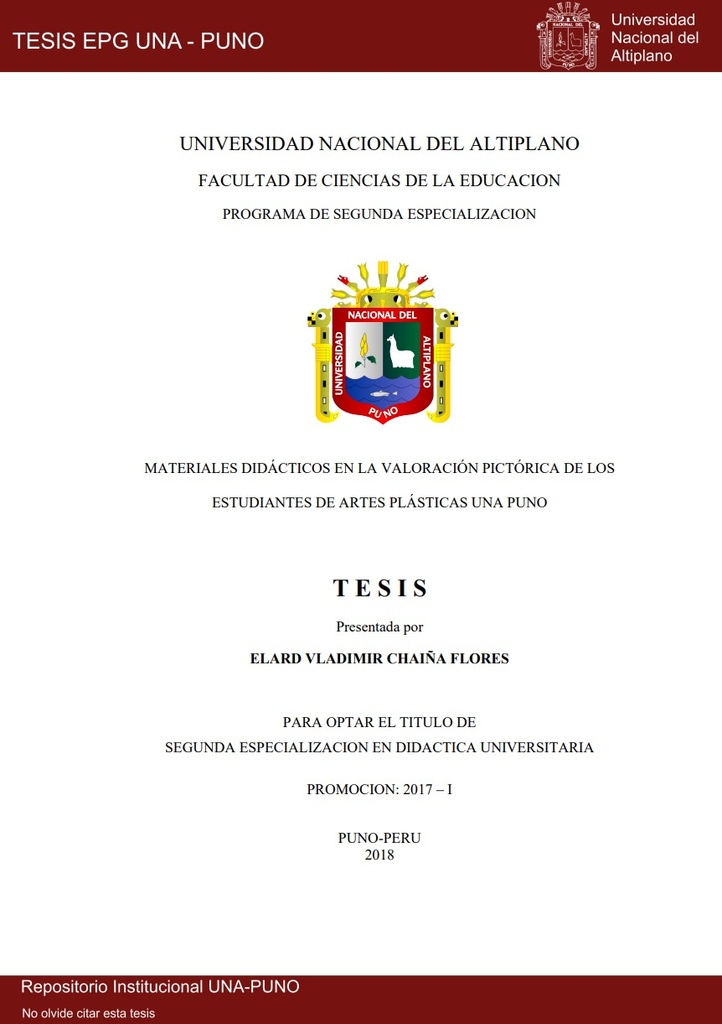 Materiales didácticos en la valoración pictórica de los estudiantes de artes plásticas UNA Puno