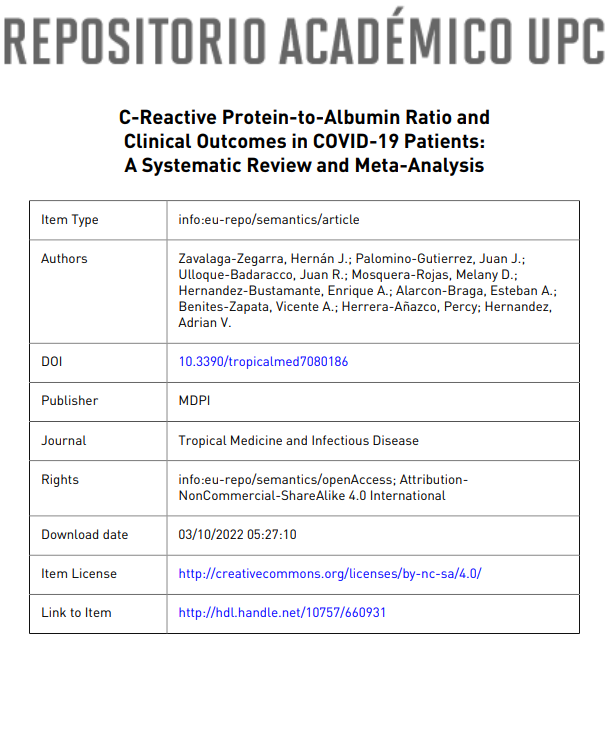 C-Reactive Protein-to-Albumin Ratio and Clinical Outcomes in COVID-19 Patients: A Systematic Review and Meta-Analysis