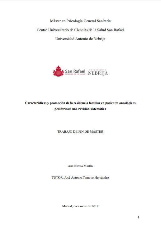 Características y promoción de la resiliencia familiar en pacientes oncológicos pediátricos