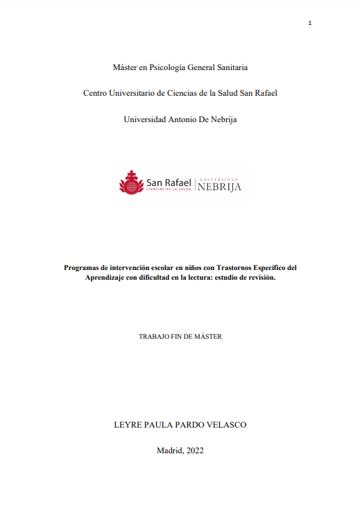 Programas de intervención escolar en niños con Trastornos Específico del Aprendizaje con dificultad en la lectura