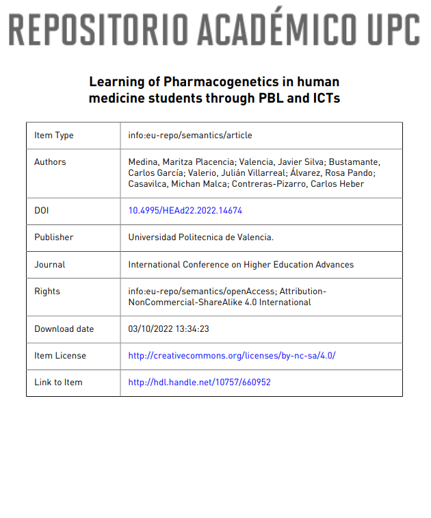 Learning of Pharmacogenetics in human medicine students through PBL and ICTs