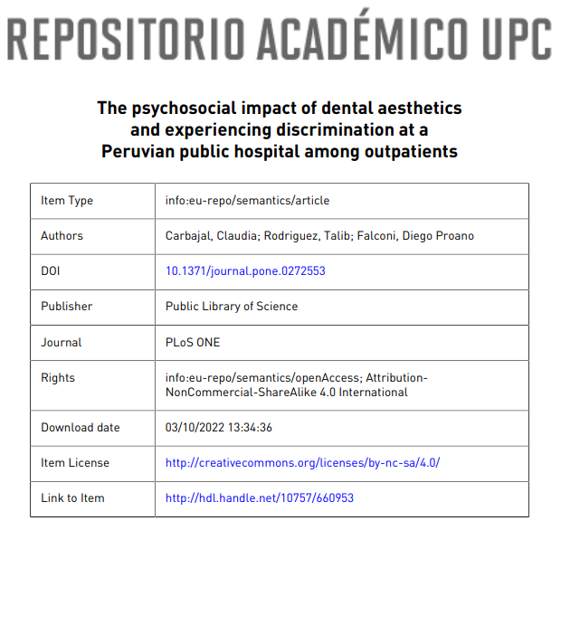 The psychosocial impact of dental aesthetics and experiencing discrimination at a Peruvian public hospital among outpatients