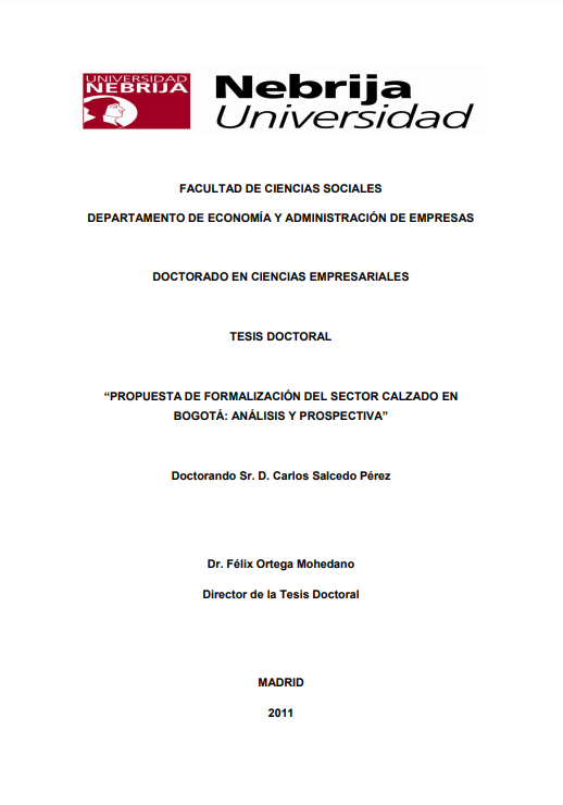 PROPUESTA DE FORMALIZACIÓN DEL SECTOR CALZADO EN BOGOTÁ: ANÁLISIS Y PROSPECTIVA