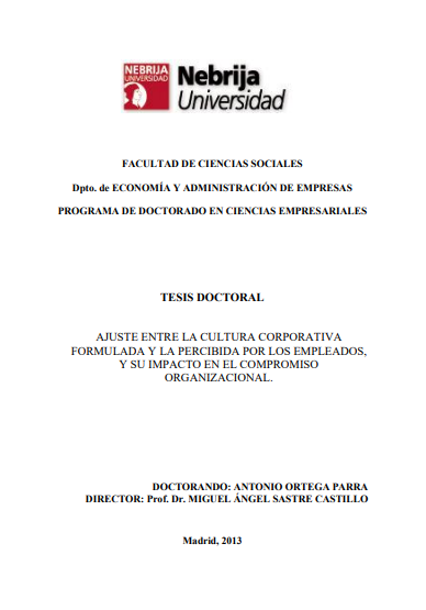 AJUSTE ENTRE LA CULTURA CORPORATIVA  FORMULADA Y LA PERCIBIDA POR LOS EMPLEADOS,  Y SU IMPACTO EN EL COMPROMISO  ORGANIZACIONAL