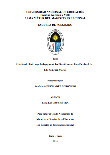 Relación del Liderazgo Pedagógico de los Directivos en Clima Escolar de la I. E. San Juan Macías