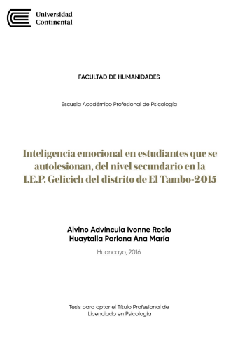 Inteligencia emocional en estudiantes que se autolesionan, del nivel secundario en la I.E.P. Gelicich del distrito de El Tambo-2015