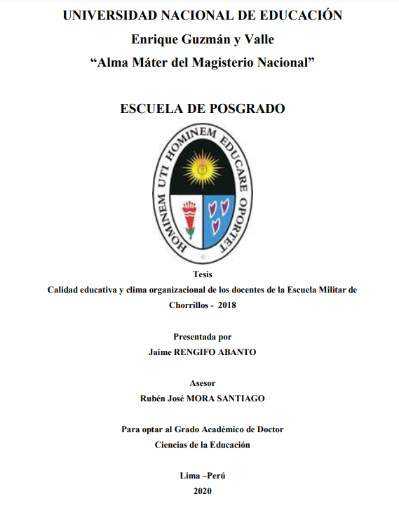Calidad educativa y clima organizacional de los docentes de la Escuela Militar de Chorrillos - 2018