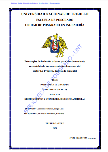 Estrategias de inclusión urbana para el ordenamiento sustentable de los asentamientos humanos del sector La Pradera, distrito de Pimentel