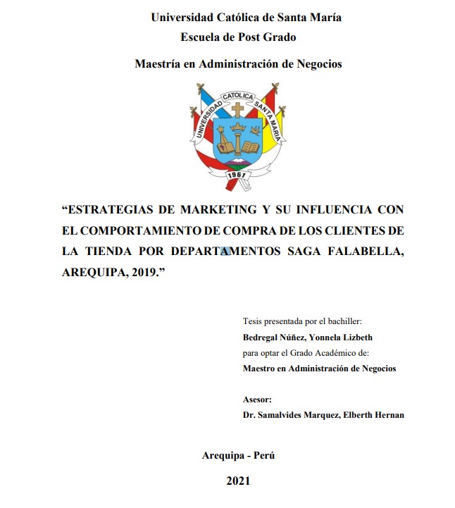 Estrategias de marketing y su influencia con el comportamiento de compra de los clientes de la tienda por departamentos Saga Falabella, Arequipa, 2019
