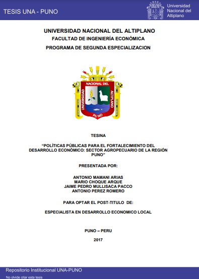 Políticas públicas para el fortalecimiento del desarrollo económico: sector agropecuario de la Región Puno