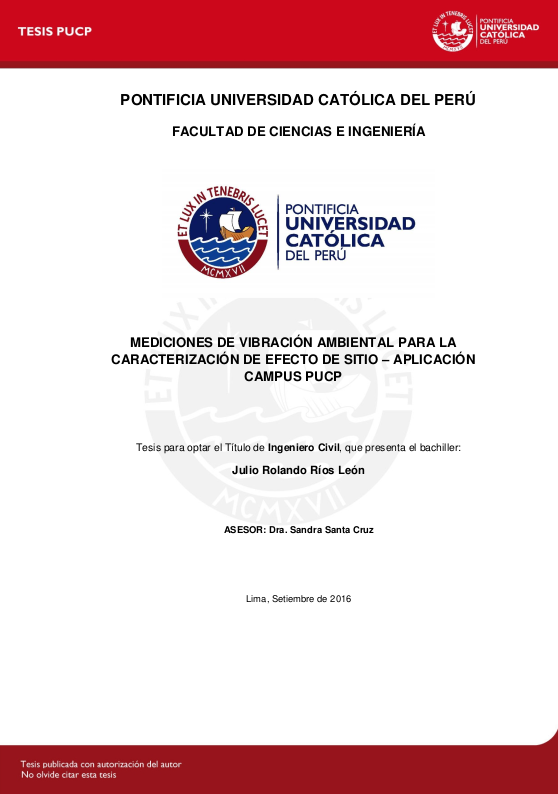 MEDICIONES DE VIBRACIÓN AMBIENTAL PARA LA CARACTERIZACIÓN DE EFECTO DE SITIO - APLICACIÓN CAMPUS PUCP