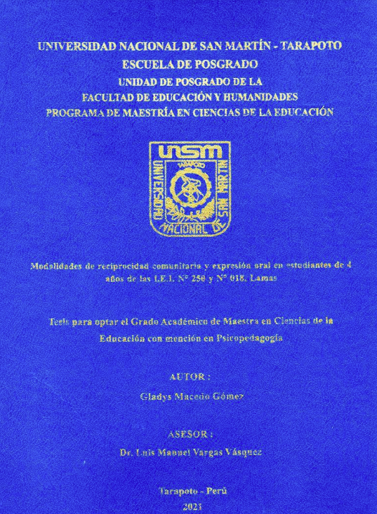 Modalidades de reciprocidad comunitaria y expresión oral en estudiantes de 4 años