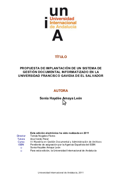 Propuesta de implantación de un sistema de gestión documental informatizado en la Universidad Francisco Gavidia de El Salvador