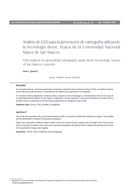 Análisis de GSD para la generación de cartografía utilizando la tecnología drone, huaca de la UNMSM