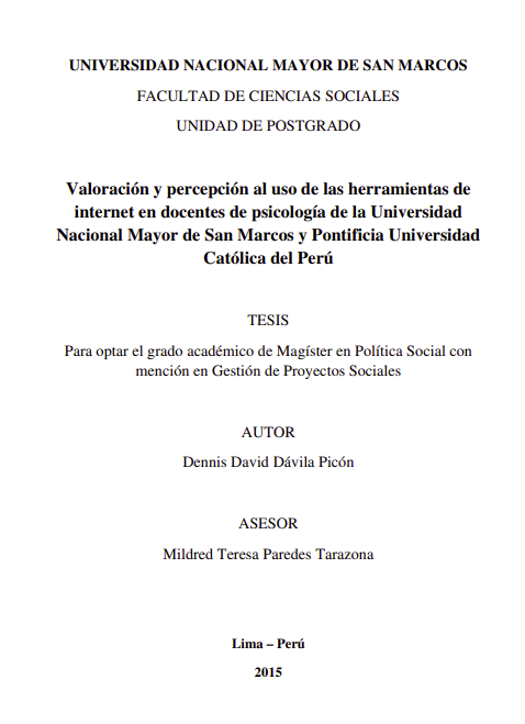 Valoración y percepción al uso de las herramientas de internet en docentes de psicología de la UNMSM Y PUC