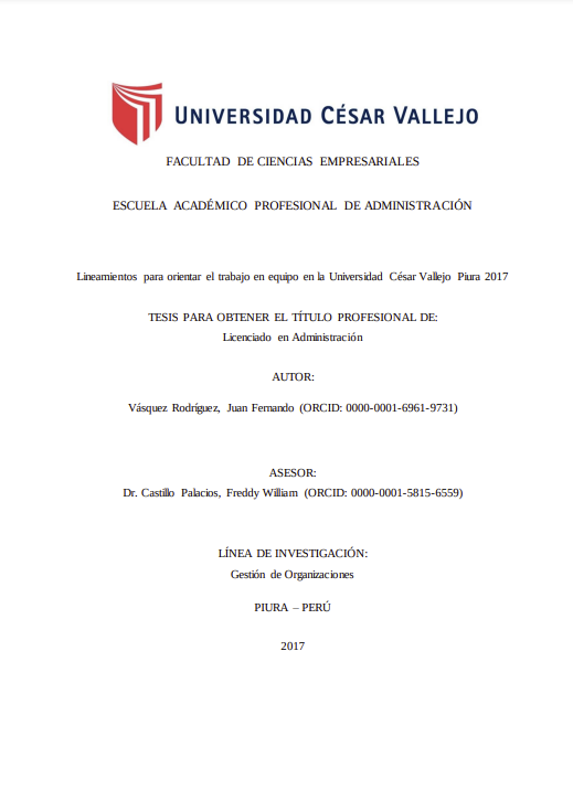 Lineamientos para orientar el trabajo en equipo en la Universidad César Vallejo Piura 2017