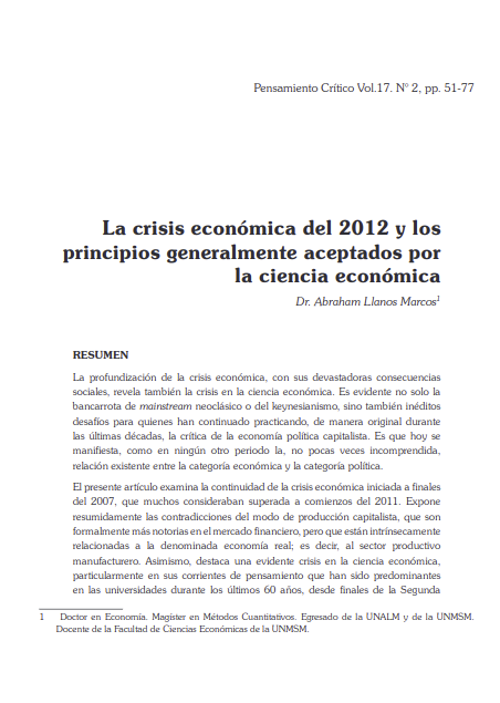 La crisis económica del 2012 y los principios generalmente aceptados por la ciencia económica