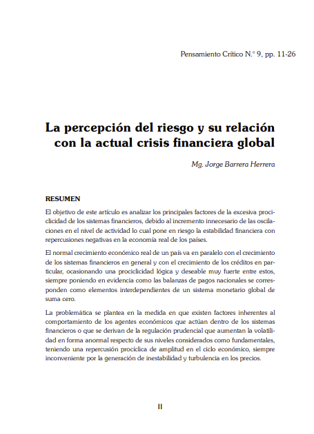 La percepción del riesgo y su relación con la actual crisis financiera global