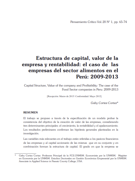 Estructura de capital, valor de la empresa y rentabilidad: el caso de las empresas del sector alimentos en el Perú: 2009-2013