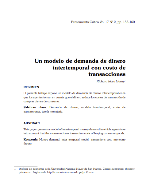 Un modelo de demanda de dinero intertemporal con costo de transacciones