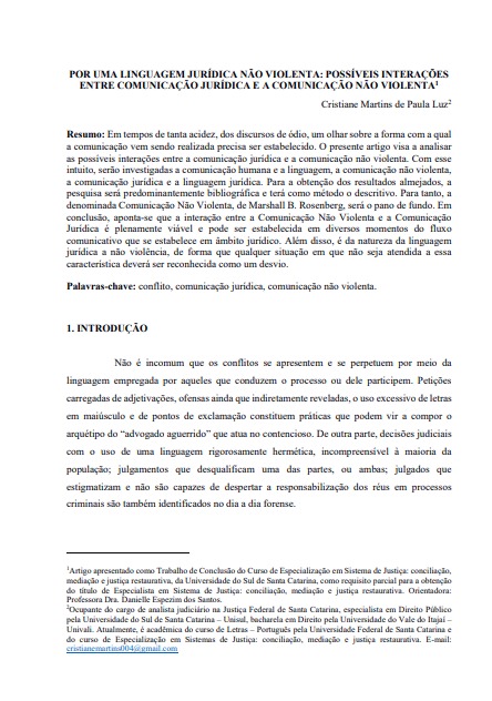 Por uma linguagem jurídica não violenta: possíveis interações entre comunicação jurídica e a comunicação não violenta