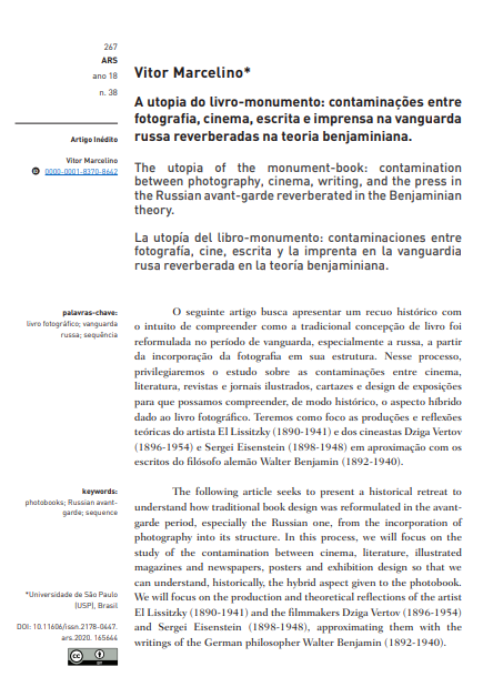 A utopia do livro-monumento: contaminações entre fotografia, cinema, escrita e imprensa na vanguarda russa reverberadas na teoria benjaminiana