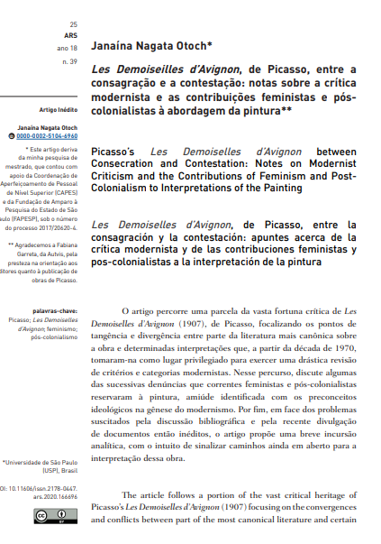 Les Demoiseilles d’Avignon, de Picasso, entre a consagração e a contestação: notas sobre a crítica modernista e as contribuições feministas e póscolonialistas à abordagem da pintura