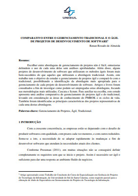 Comparativo entre o gerenciamento tradicional e o ágil de projetos de desenvolvimento de software