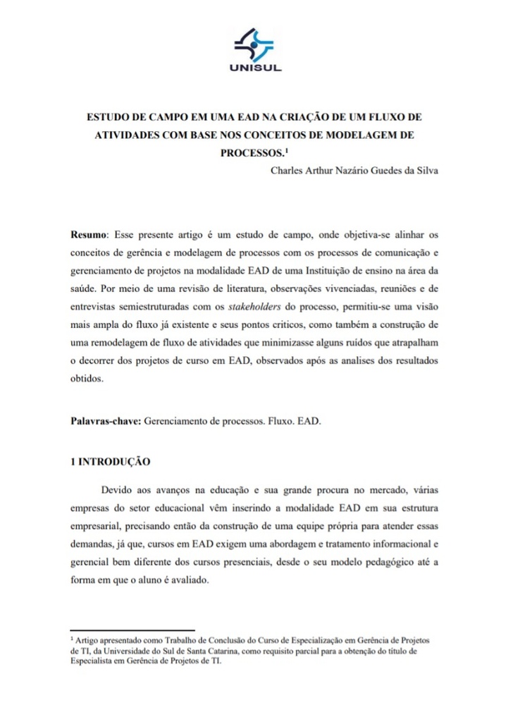 Estudo de campo em uma EAD na criação de um fluxo de atividades com base nos conceitos de modelagem de processos