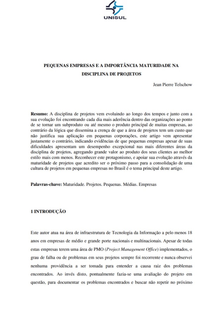 Pequenas empresas e a importância maturidade na disciplina de projetos