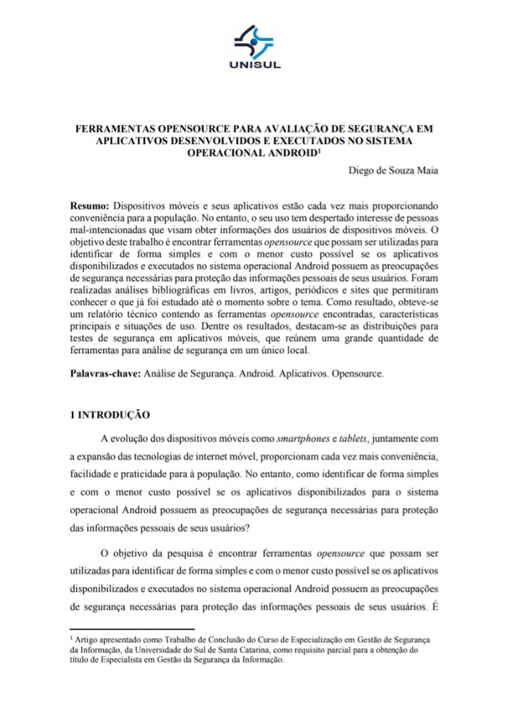 Ferramentas opensource para avaliação de segurança em aplicativos desenvolvidos e executados no sistema operacional android