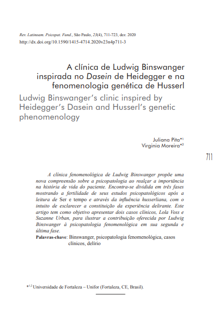 A clínica de Ludwig Binswanger inspirada no Dasein de Heidegger e na fenomenologia genética de Husserl