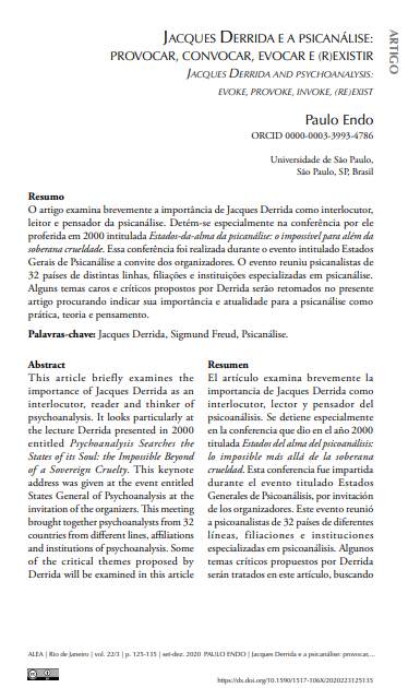 Jacques Derrida e a psicanálise: provocar, convocar, evocar e (r)existir