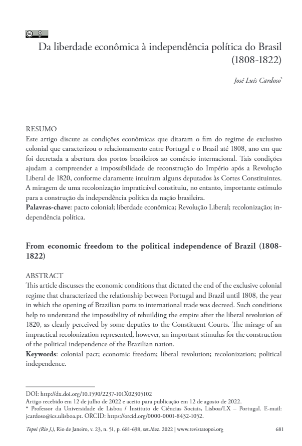 Da liberdade econômica à independência política do Brasil (1808-1822)