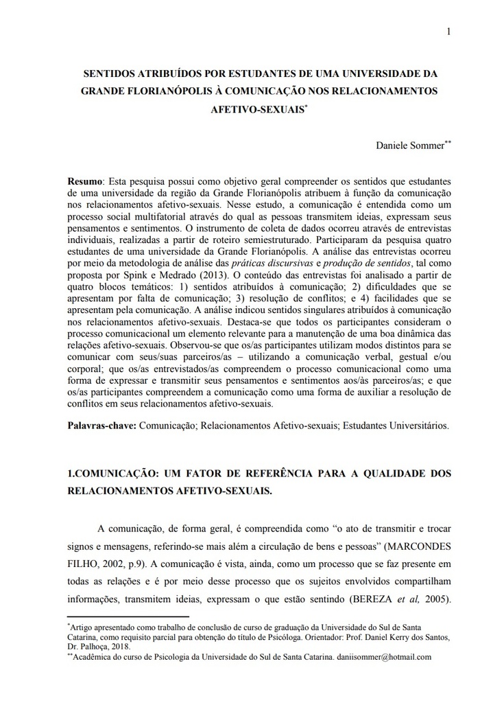 Sentidos atribuídos por estudantes de uma universidade da Grande Florianópolis à comunicação nos relacionamentos afetivo-sexuais