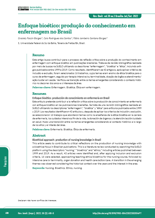 Enfoque bioético: produção do conhecimento em enfermagem no Brasil