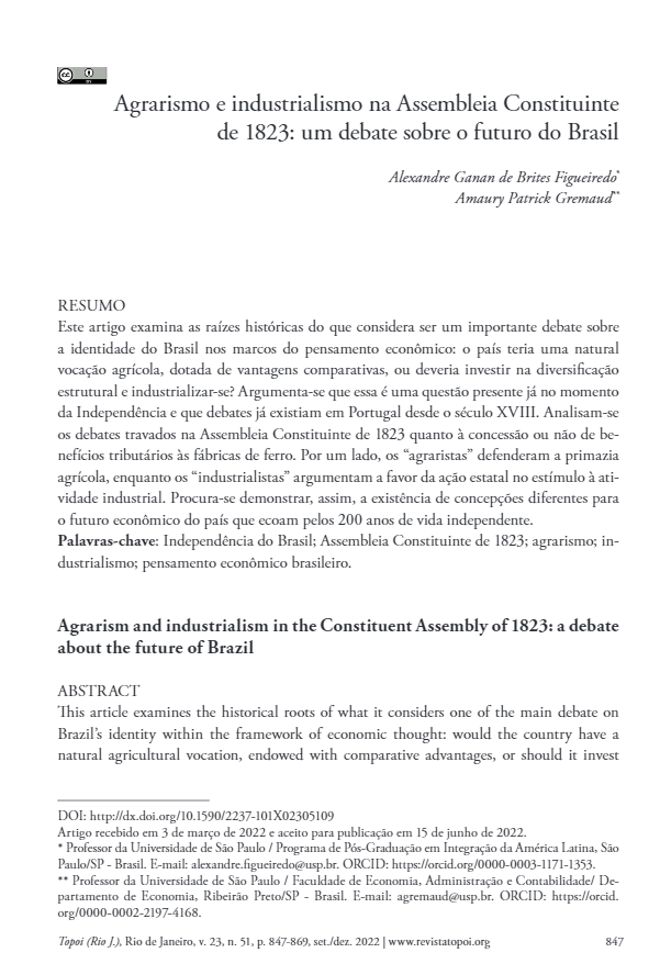 Agrarismo e industrialismo na Assembleia Constituinte de 1823: um debate sobre o futuro do Brasil