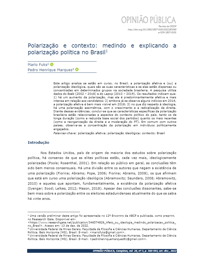 Polarização e contexto: medindo e explicando a polarização política no Brasil