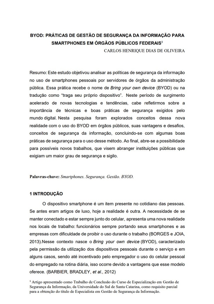 BYOD: práticas de gestão de segurança da informação para smartphones em órgãos públicos federais