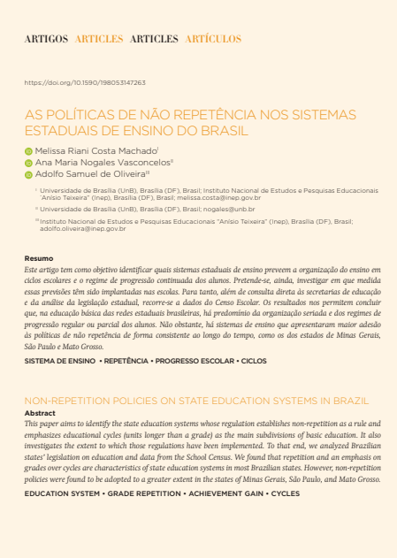 AS POLÍTICAS DE NÃO REPETÊNCIA NOS SISTEMAS ESTADUAIS DE ENSINO DO BRASIL