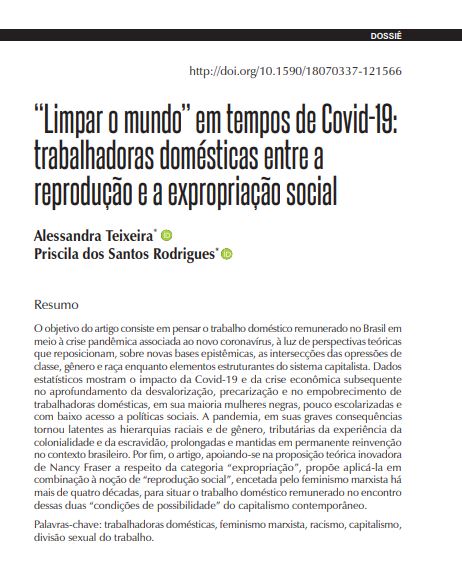 “Limpar o mundo” em tempos de Covid-19: trabalhadoras domésticas entre a reprodução e a expropriação social