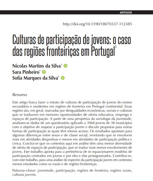 Culturas de participação de jovens: o caso das regiões fronteiriças em Portugal