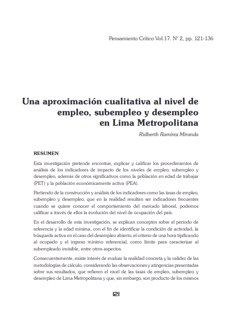 Una aproximación cualitativa al nivel de empleo, subempleo y desempleo en Lima Metropolitana Autores/as