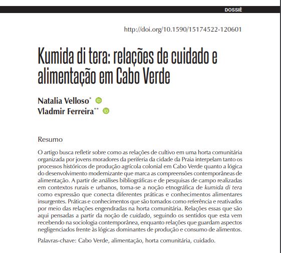 Kumida di tera: relações de cuidado e alimentação em Cabo Verde