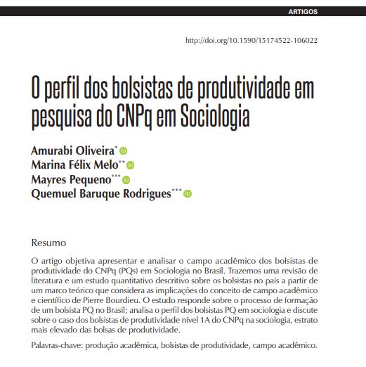 O perfil dos bolsistas de produtividade em pesquisa do CNPq em Sociologia
