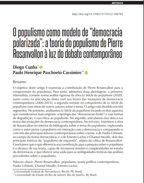 O populismo como modelo de “democracia polarizada”: a teoria do populismo de Pierre Rosanvallon à luz do debate contemporâneo